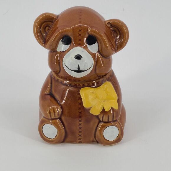 Vintage 1982 Houston Foods Ceramic Bear Honey Pot Container with Stick - Picture 1 of 6